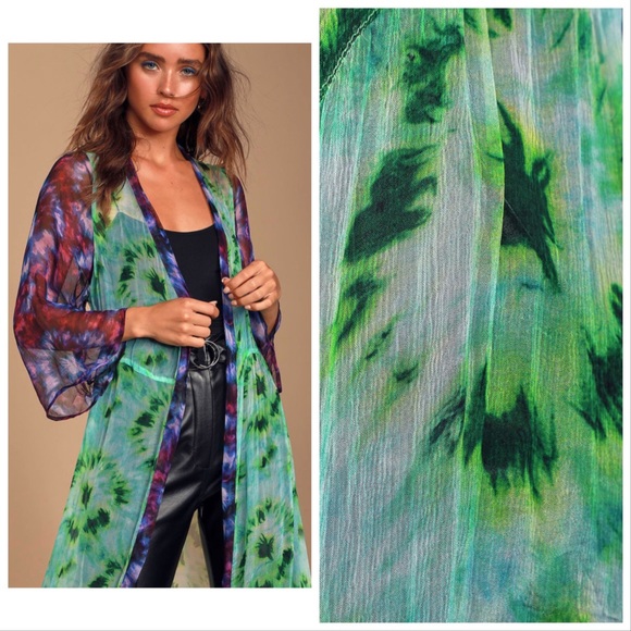 Lulu’s Breezy Boho Tie Dye Chiffon Kimono NWT - Picture 2 of 5
